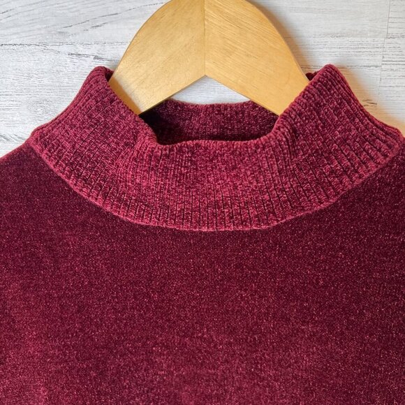Zara Sweater Womens Size Medium Burgundy Soft Velour Corduroy Like Mock Neck - Picture 8 of 14